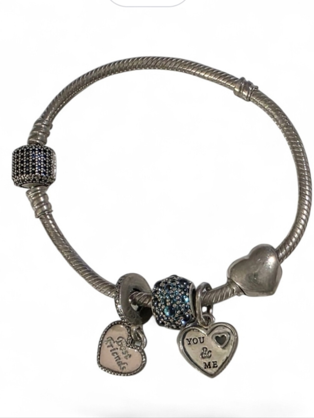Pandora 925 Charm Bracelet Mixed Charms Heart Clasp Sterling Silver